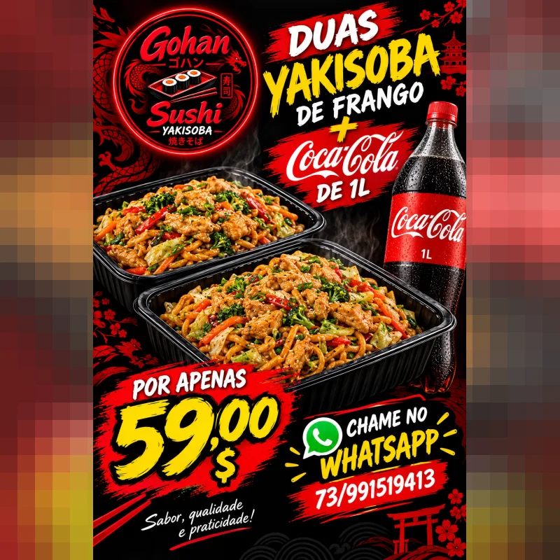 Duas Yakisoba De Frango + Coca-Cola 1L